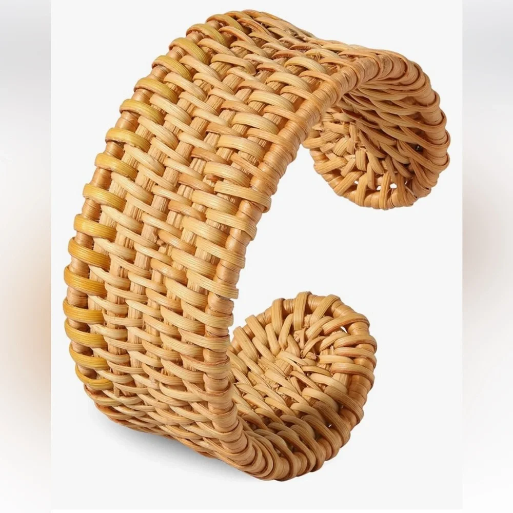 Boho Chic Summer Beach Vacation Fashion Rattan Handmade Trendy Cuff Bracelet NEW - Picture 3 of 6
